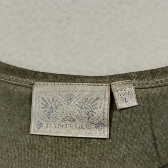 Anthropology Dantelle Olive Green Ruffle Hem Tunic Top 3/4 Sleeve Women's Size L - Picture 3 of 10